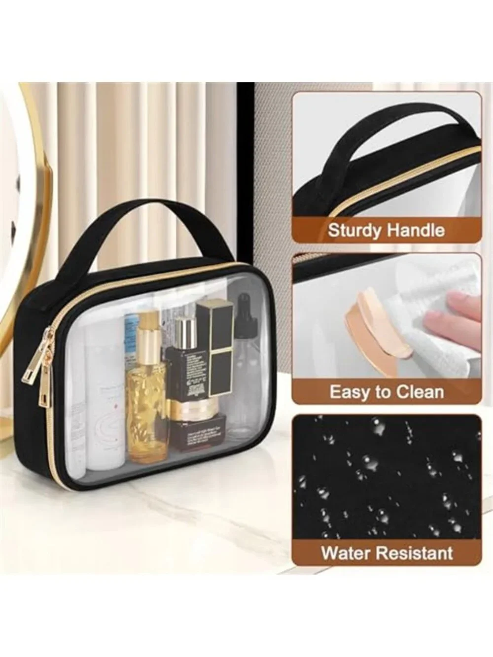 TSA Approved Toiletry Bag 3 Pack Clear Makeup Bags with Handles Quart Size